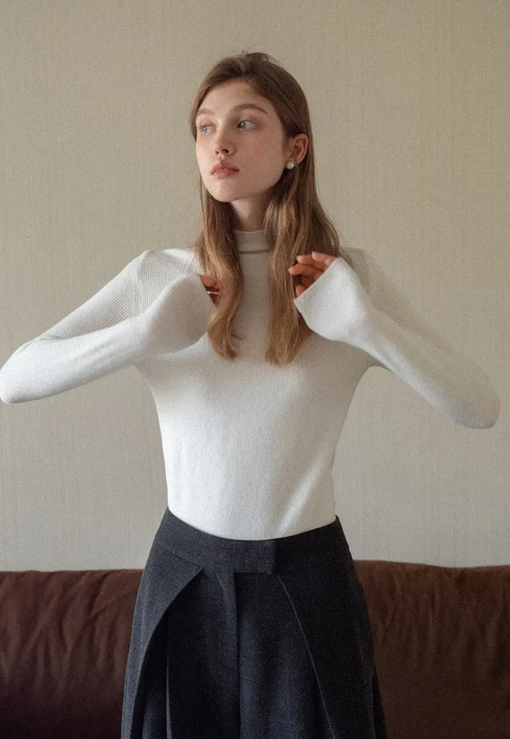 Mock Neck Ribbed Knit Sweater