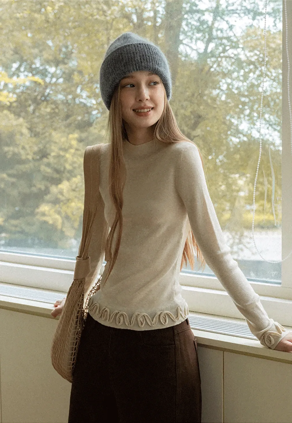 Chic Knit Sweater with Ruffle Edges