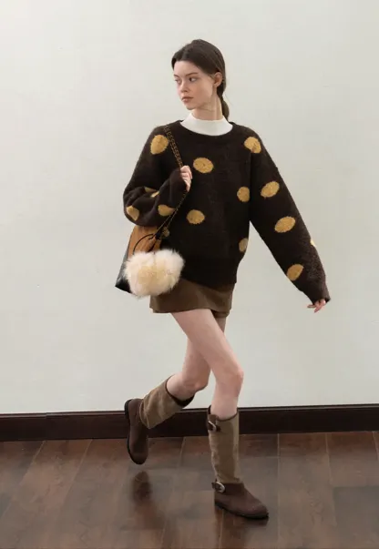 Fuzzy Polka Dot Knit Sweater