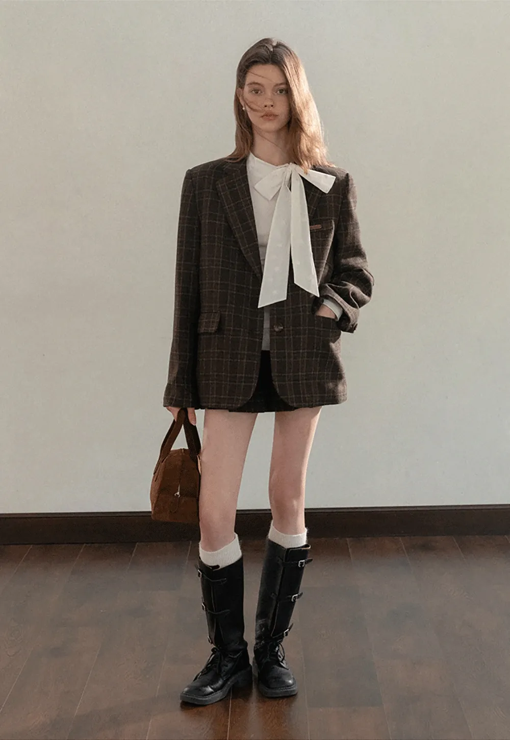 Women Classic Plaid Blazer Jacket for Office Wear