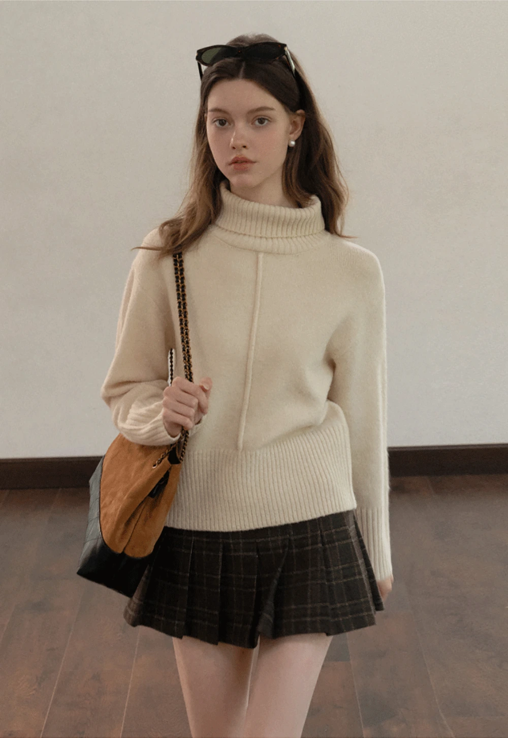 Center-Seam Turtleneck Crop Sweater
