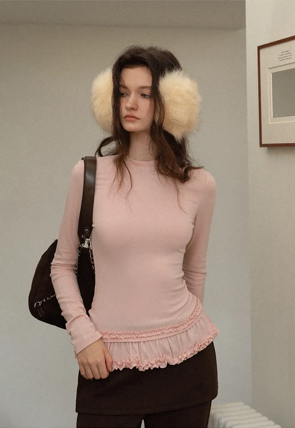 Ruffled Hem Long-Sleeve Tee