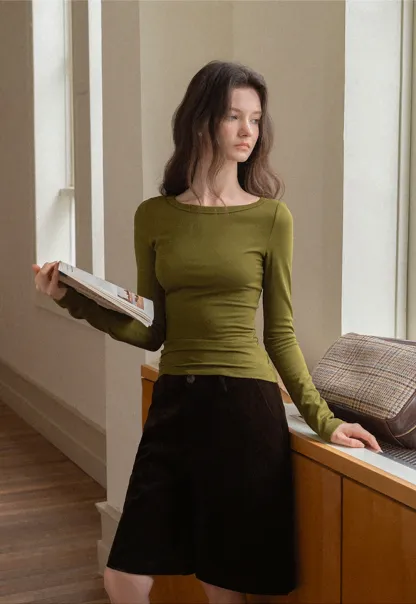 Women Stylish Corduroy Brown Shorts with Button Detail