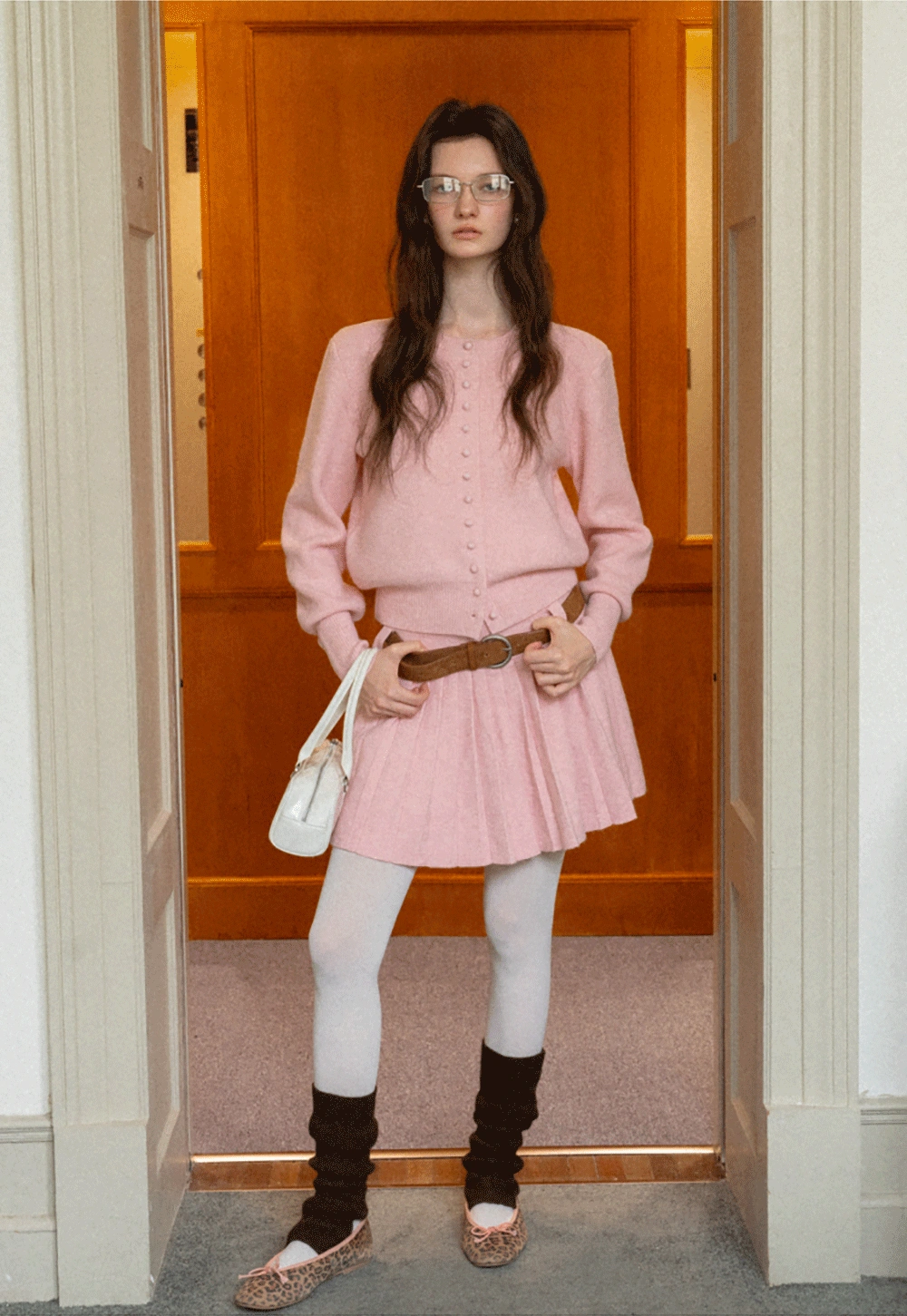 Elegant Pleated Skirt Dress with Knit Cardigan