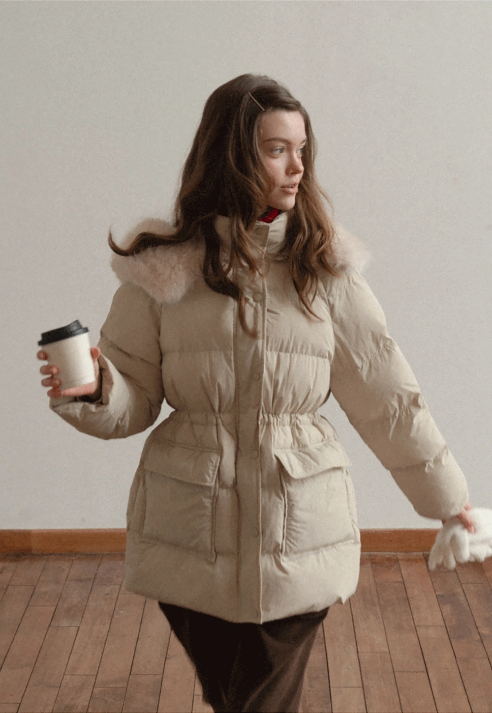 Cozy Beige Winter Cotton Coat for Women