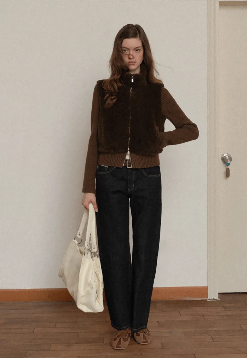 Faux Shearling Panel Knit Jacket
