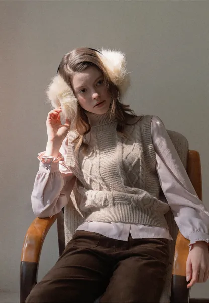 Cable Knit Sleeveless Turtleneck Sweater