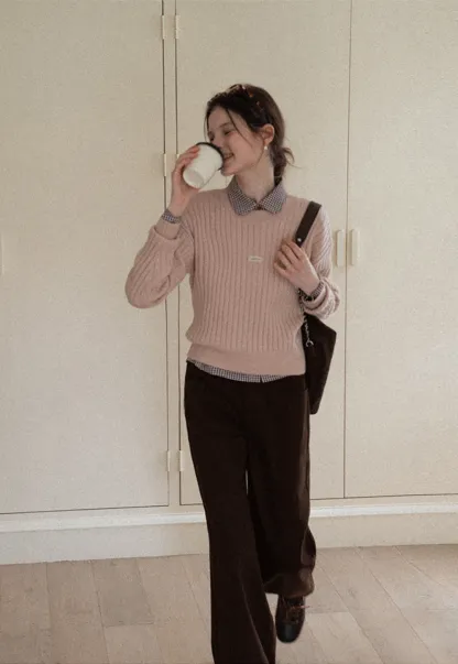 Ribbed Knit Cropped Sweater with Branding