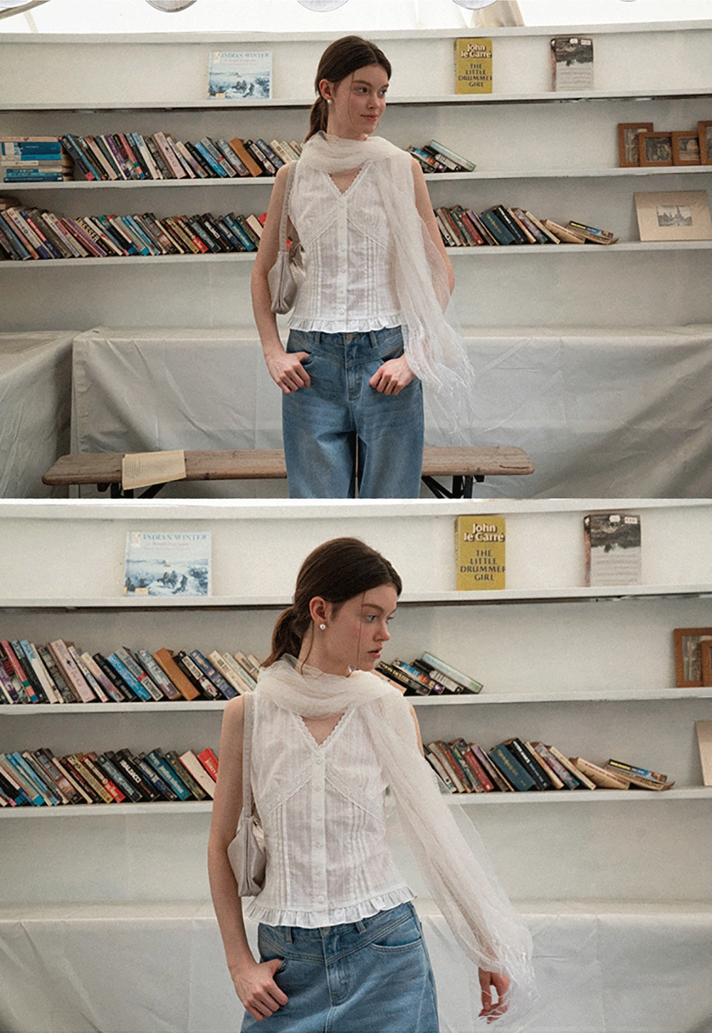Lace Trim V Neck Sleeveless Shirt