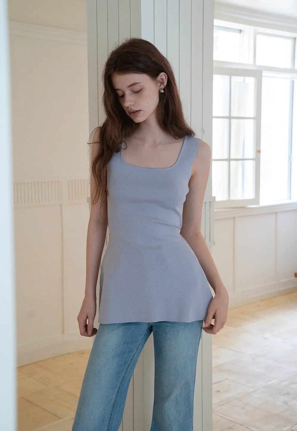 Sleeveless Peplum Square Neck Knit Top