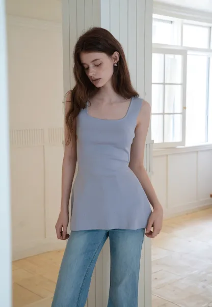 Sleeveless Peplum Square Neck Knit Top