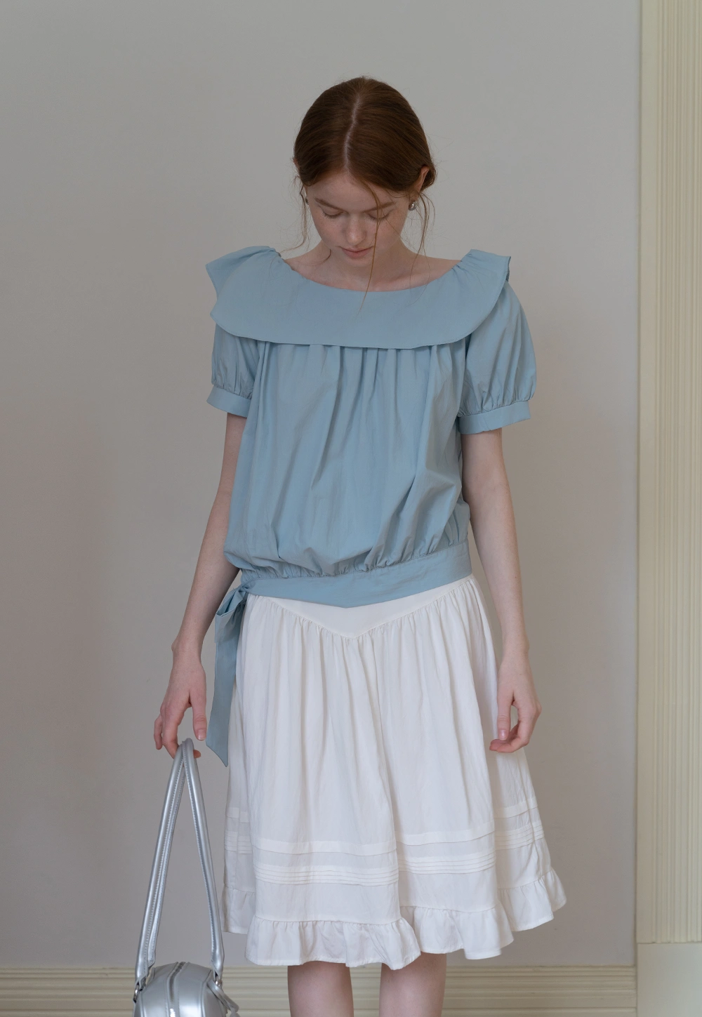Off Shoulder Tie Front Blouse with Stylish Lapel