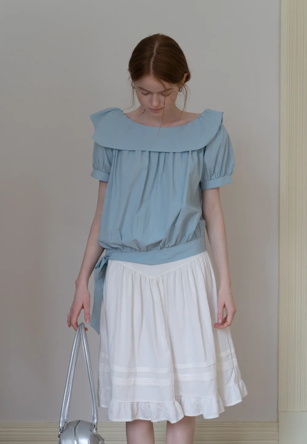 Off Shoulder Tie Front Blouse with Stylish Lapel