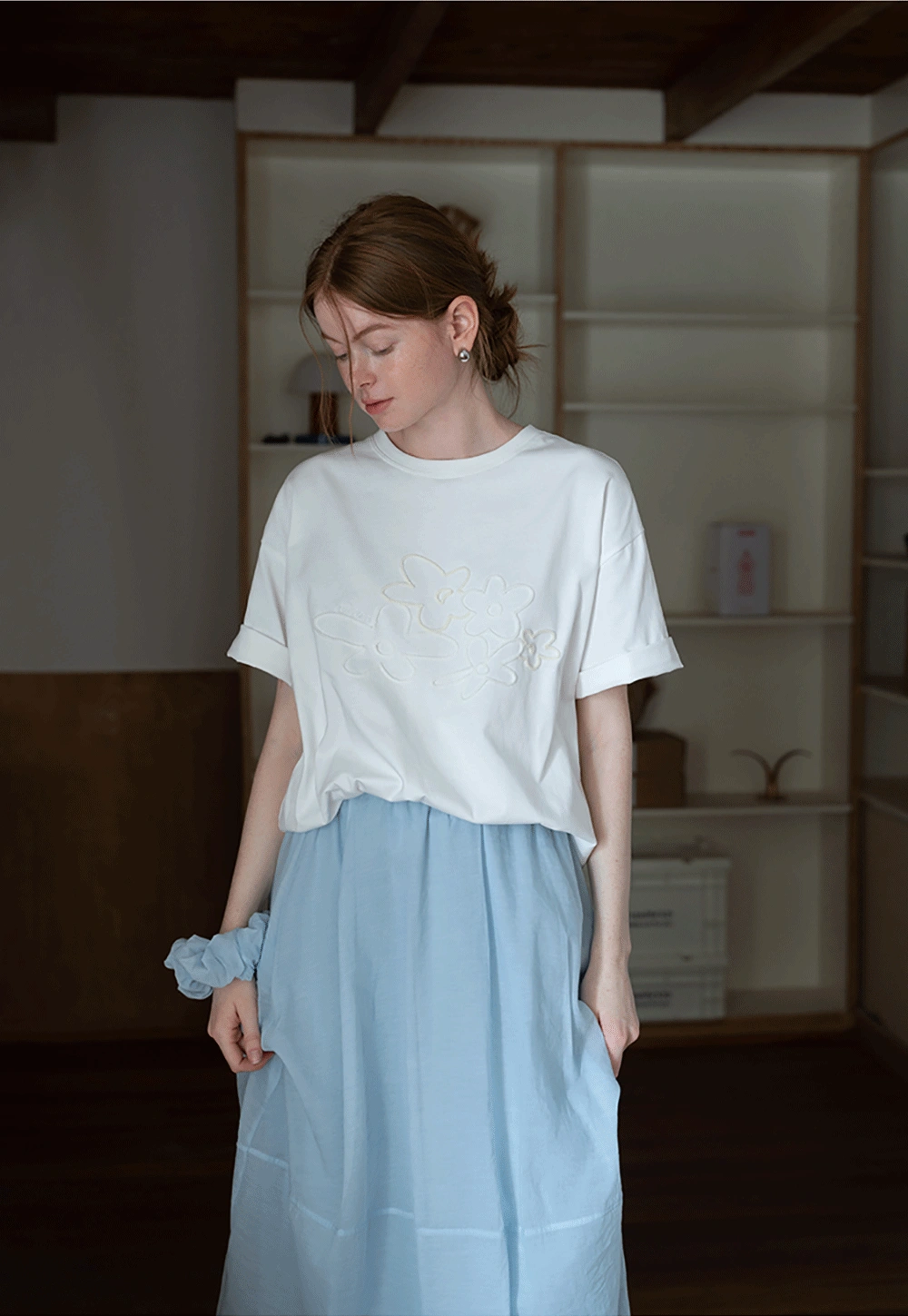 Women’s Elastic-Waist Flowy Midi Skirt