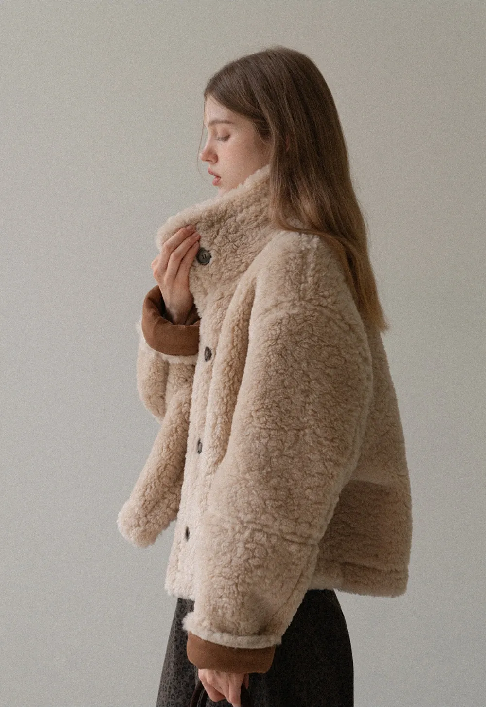Dual-Wear Suede Patchwork Coat with Soft Teddy Fleece Lining
