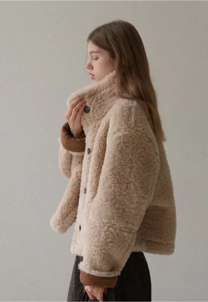 Dual-Wear Suede Patchwork Coat with Soft Teddy Fleece Lining