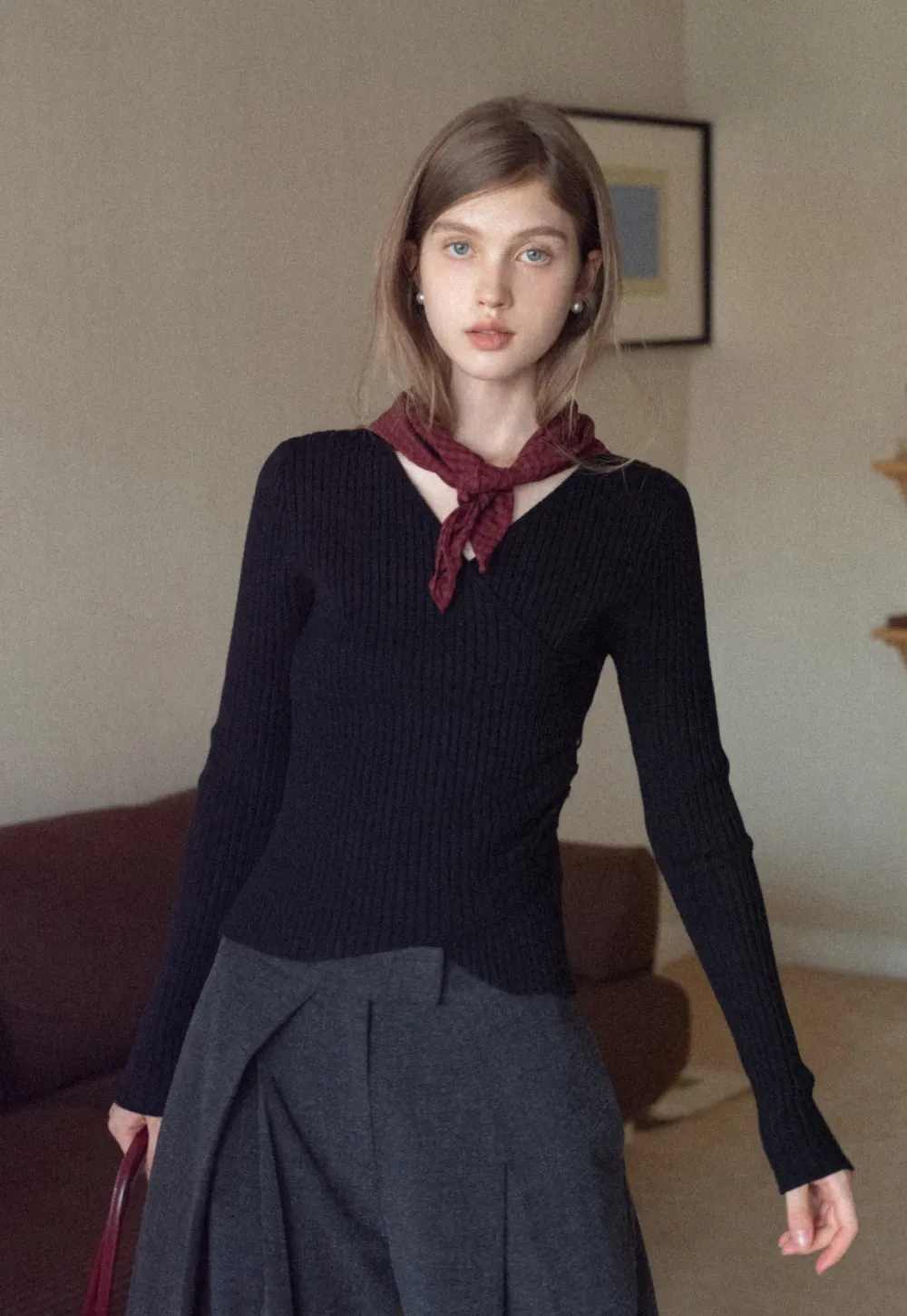 Ribbed Wrap Knit Top