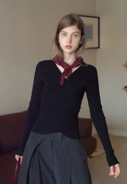 Ribbed Wrap Knit Top