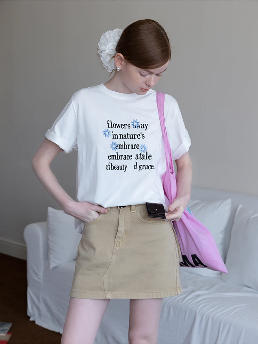 Women’s Graphic T-Shirt with Floral Letter Print