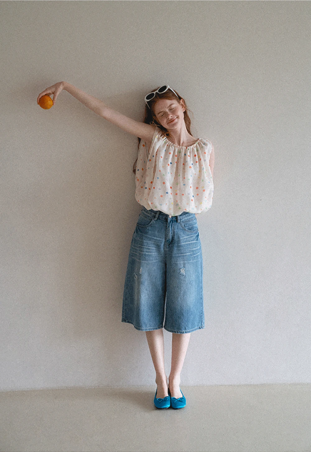 Polka Dot Sleeveless Tie Strap Top