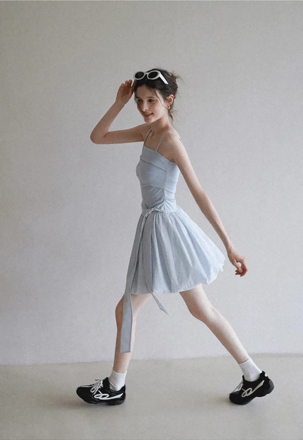 Blue Tie Waist Cami Mini Dress