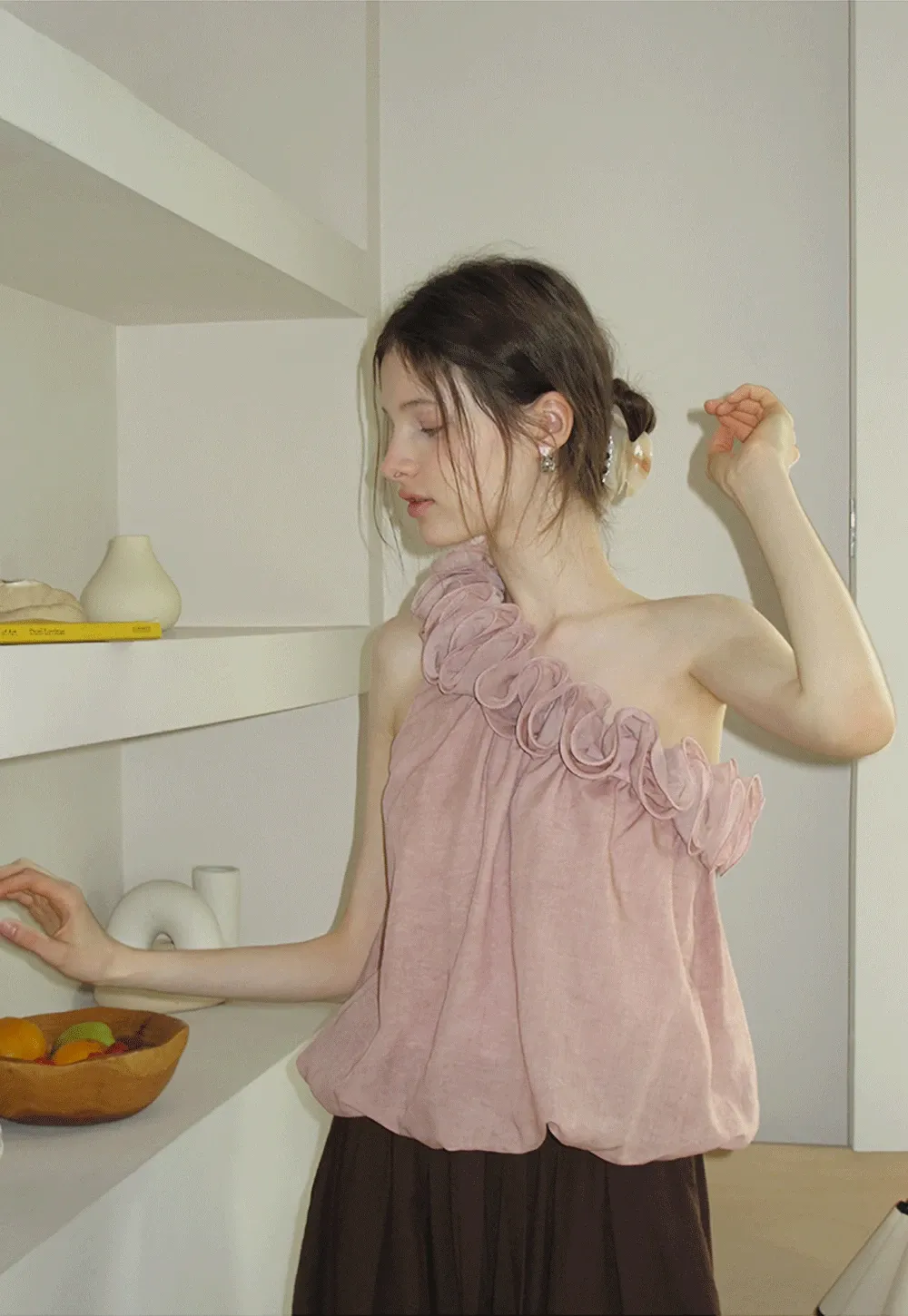 Women’s One Shoulder Ruffle Sleeveless Top