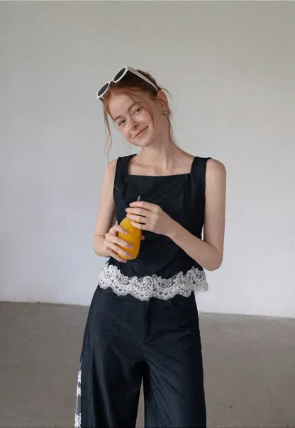 Elegant Lace Splicing Two Piece Outfit for Women