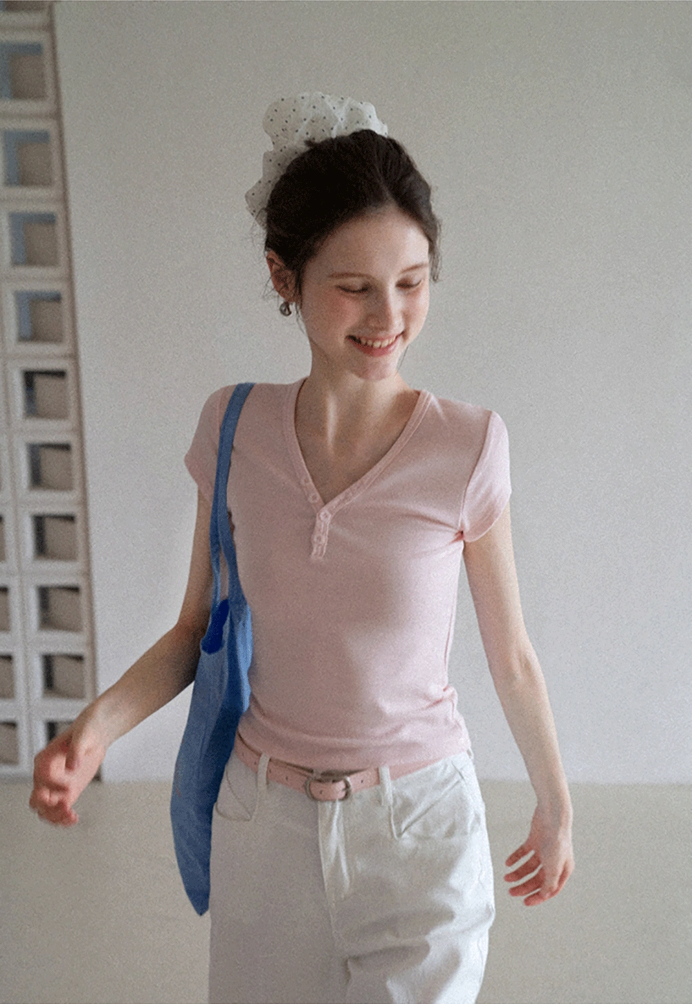 Women's V Neck Button Front Short Sleeve T-Shirt