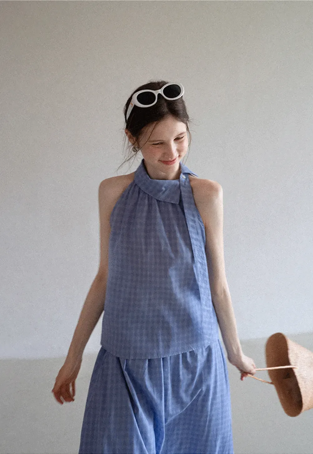 Gingham Halter Top & A-Line Skirt Set