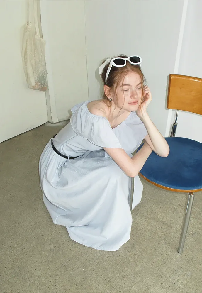 Women’s Off-Shoulder Ruffle Belted Midi Dress