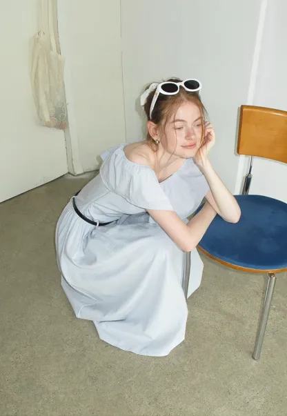 Women’s Off-Shoulder Ruffle Belted Midi Dress