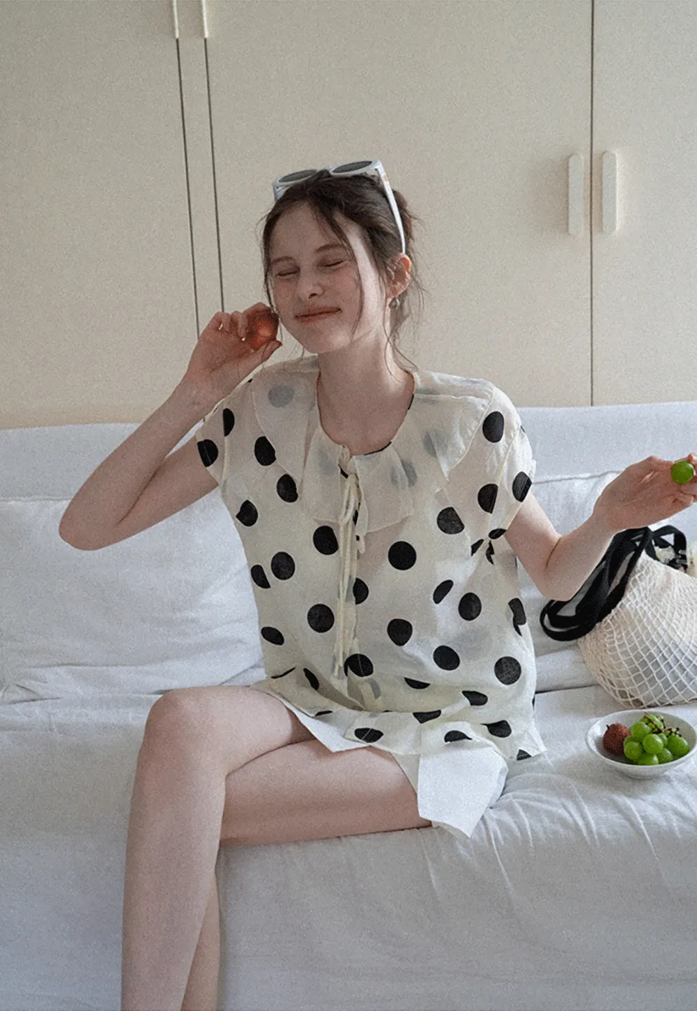 Ruffle-Neck Polka Blouse