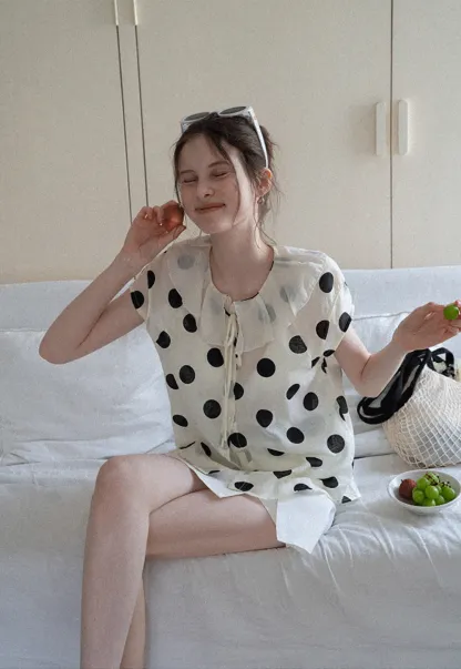 Ruffle-Neck Polka Blouse