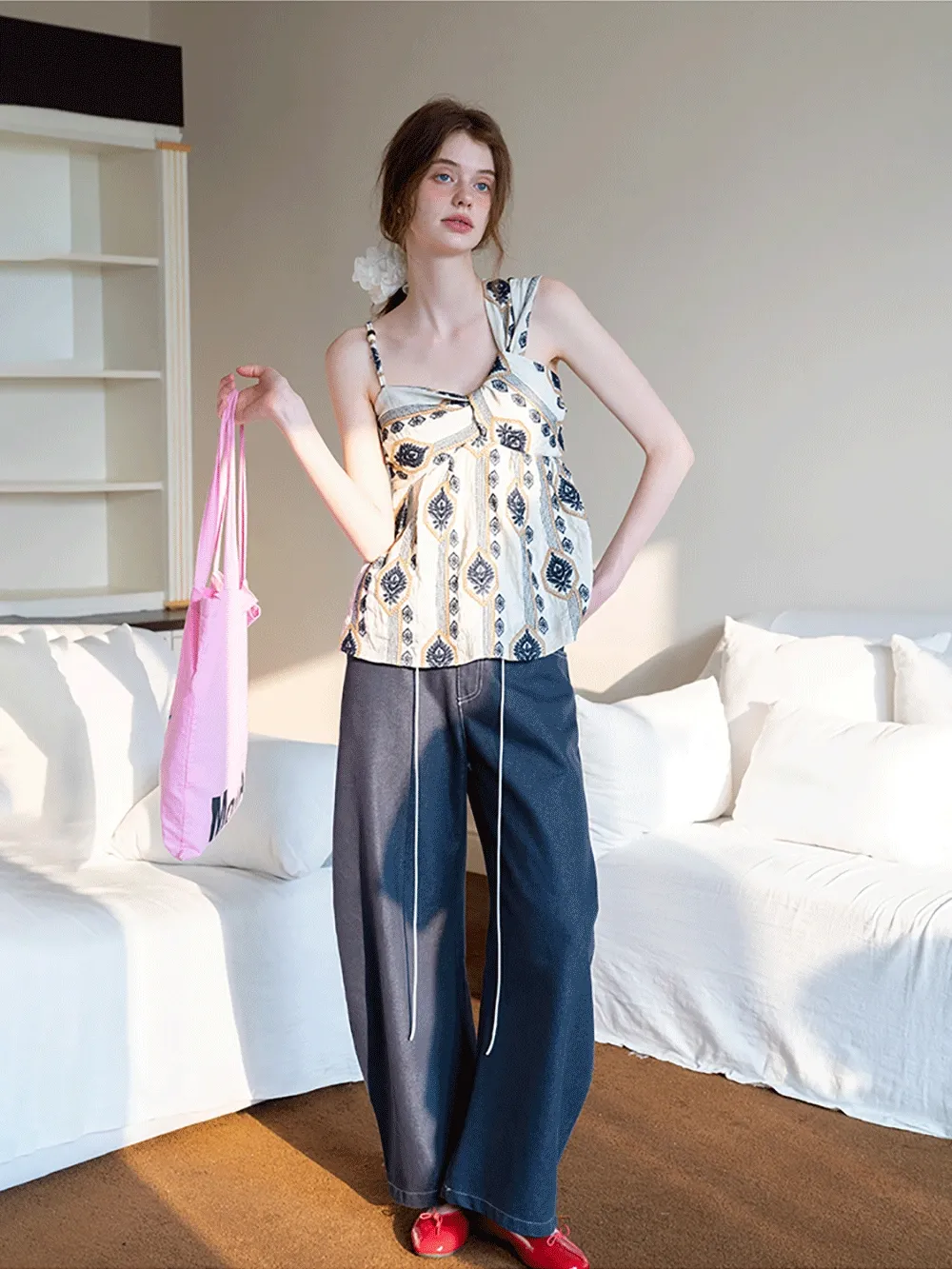 intage-Inspired Boho Print Spaghetti Strap Top