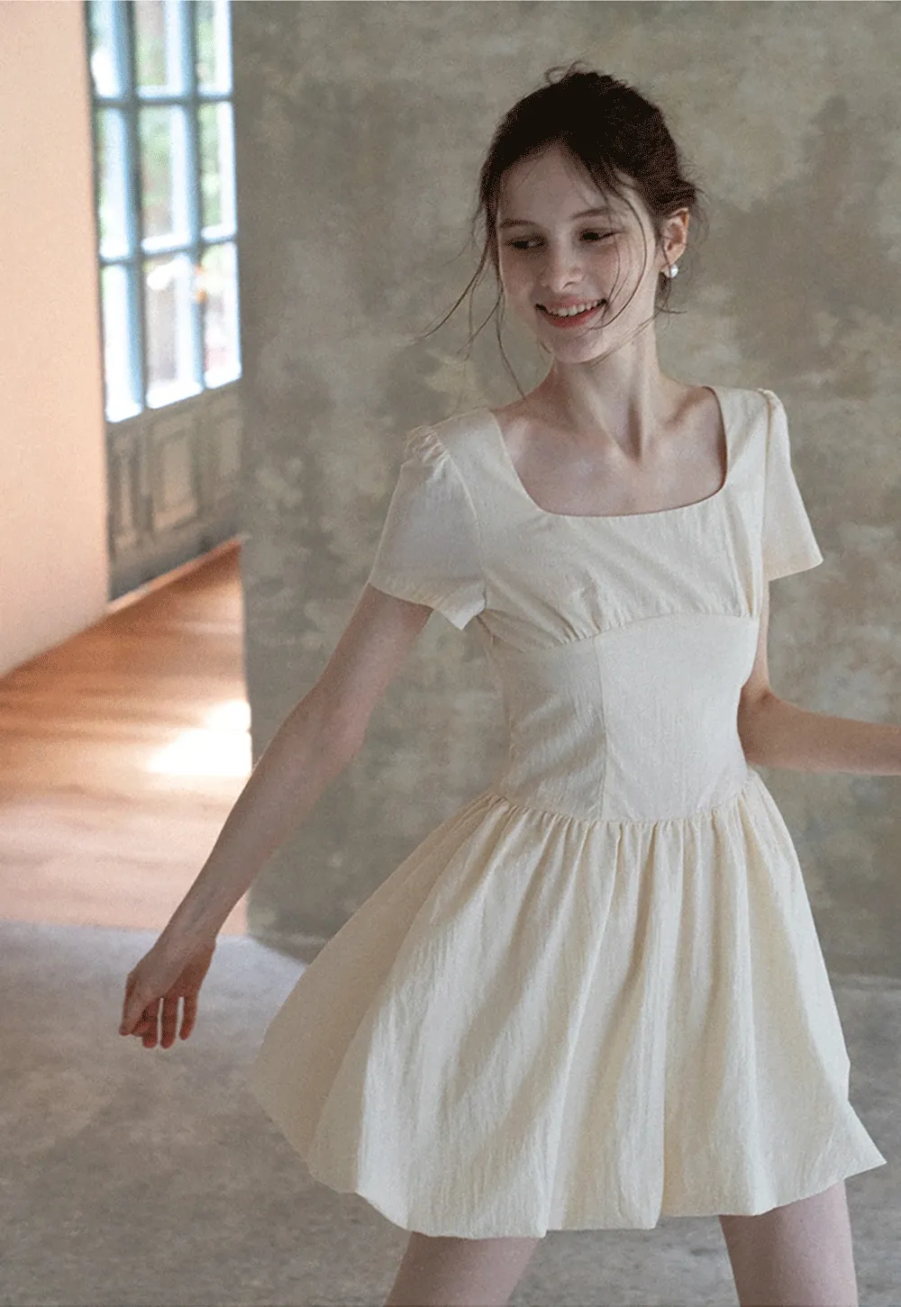 Women's Puff Sleeve Square Neck Mini Dress