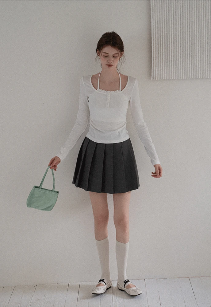 Long Sleeve Square Neck Halter Crop Top