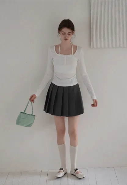 Long Sleeve Square Neck Halter Crop Top