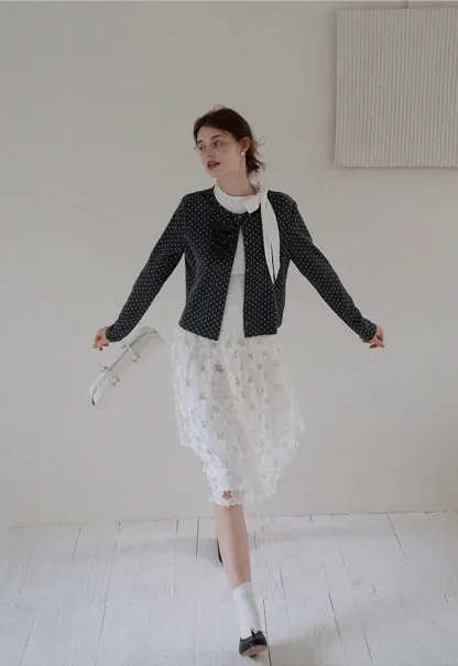 Polka Dot Ruffle Button-Up Cardigan