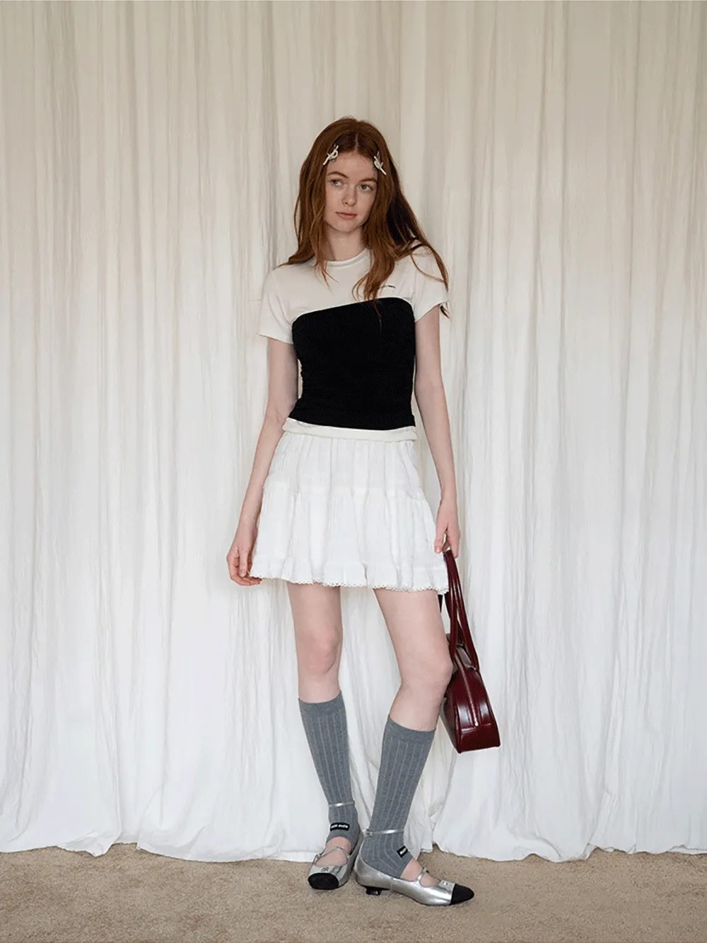 Lace-Trim White Tiered Skirt