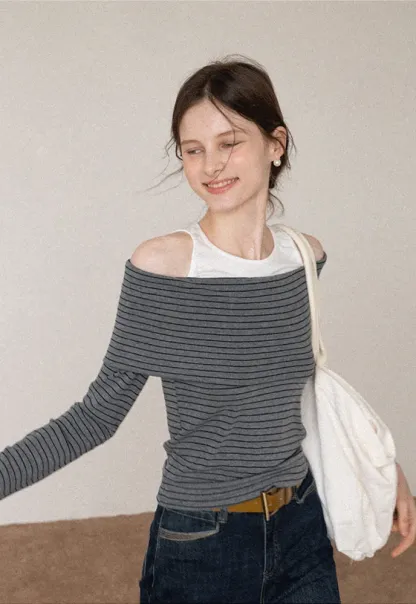 Spliced Faux Two-Piece Off-Shoulder Top