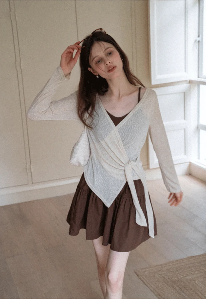 Wrap Tie Top & Tiered Cami Dress Set