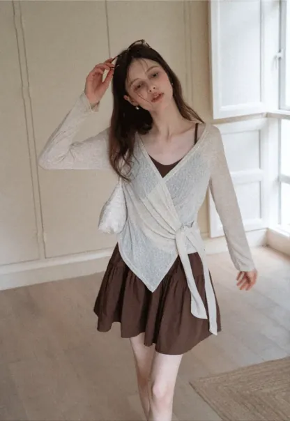 Wrap Tie Top & Tiered Cami Dress Set