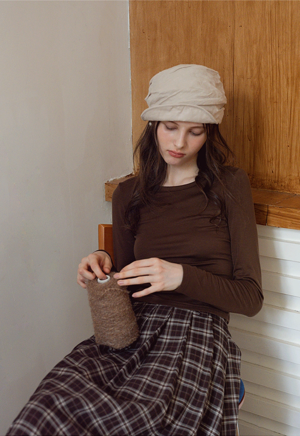 Women's Cami-Overlay Ruched Long Sleeve Top