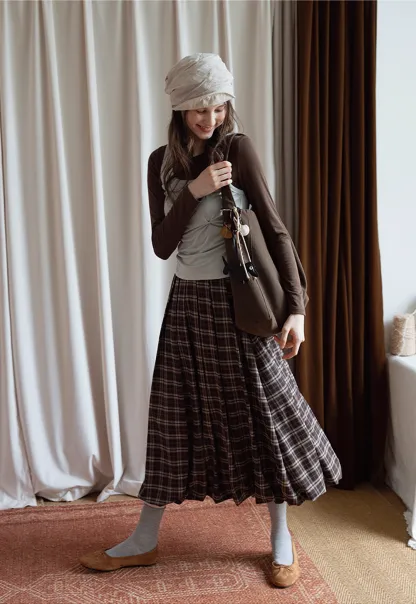 Women's Bubble-Hem Plaid Maxi Skirt