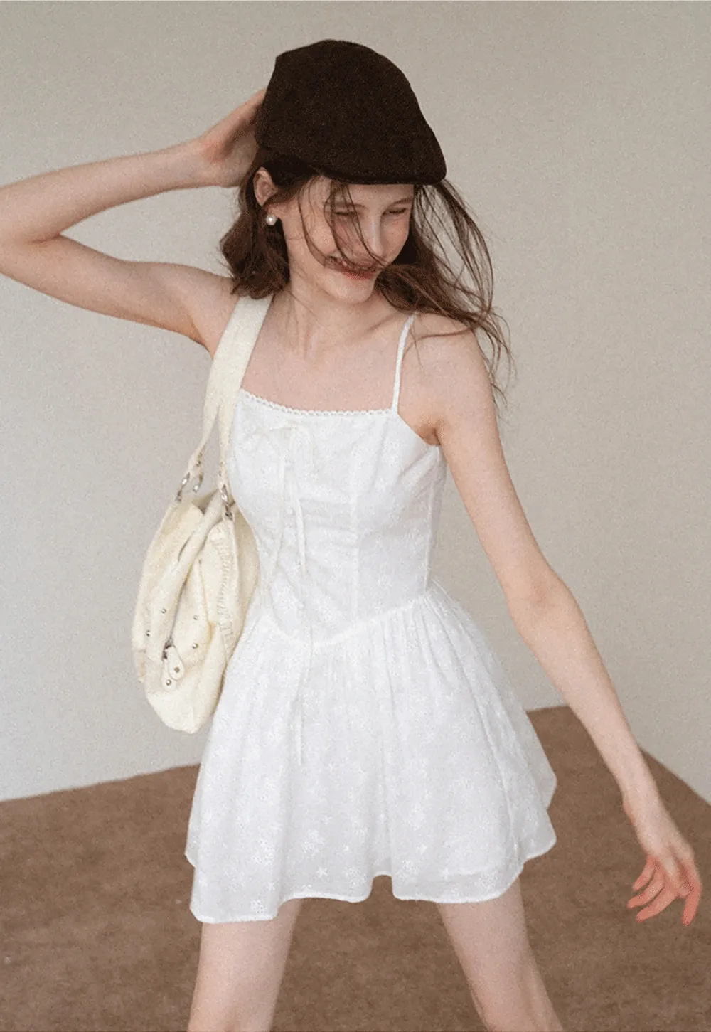 Women's Eyelet Tie-Front Button Cami Sundress