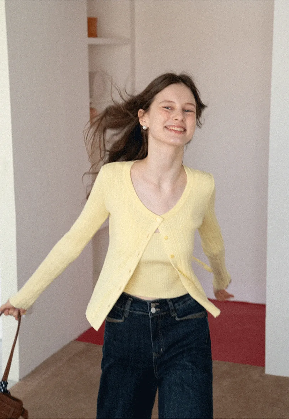 Ribbed Button Front Cardigan and Camisole Set