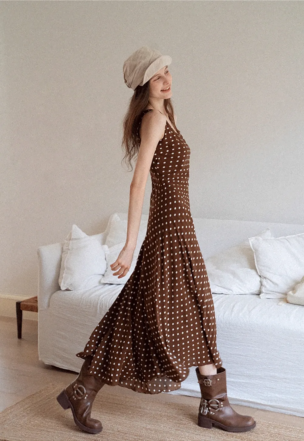 Sleeveless Polka Dot Midi Dress