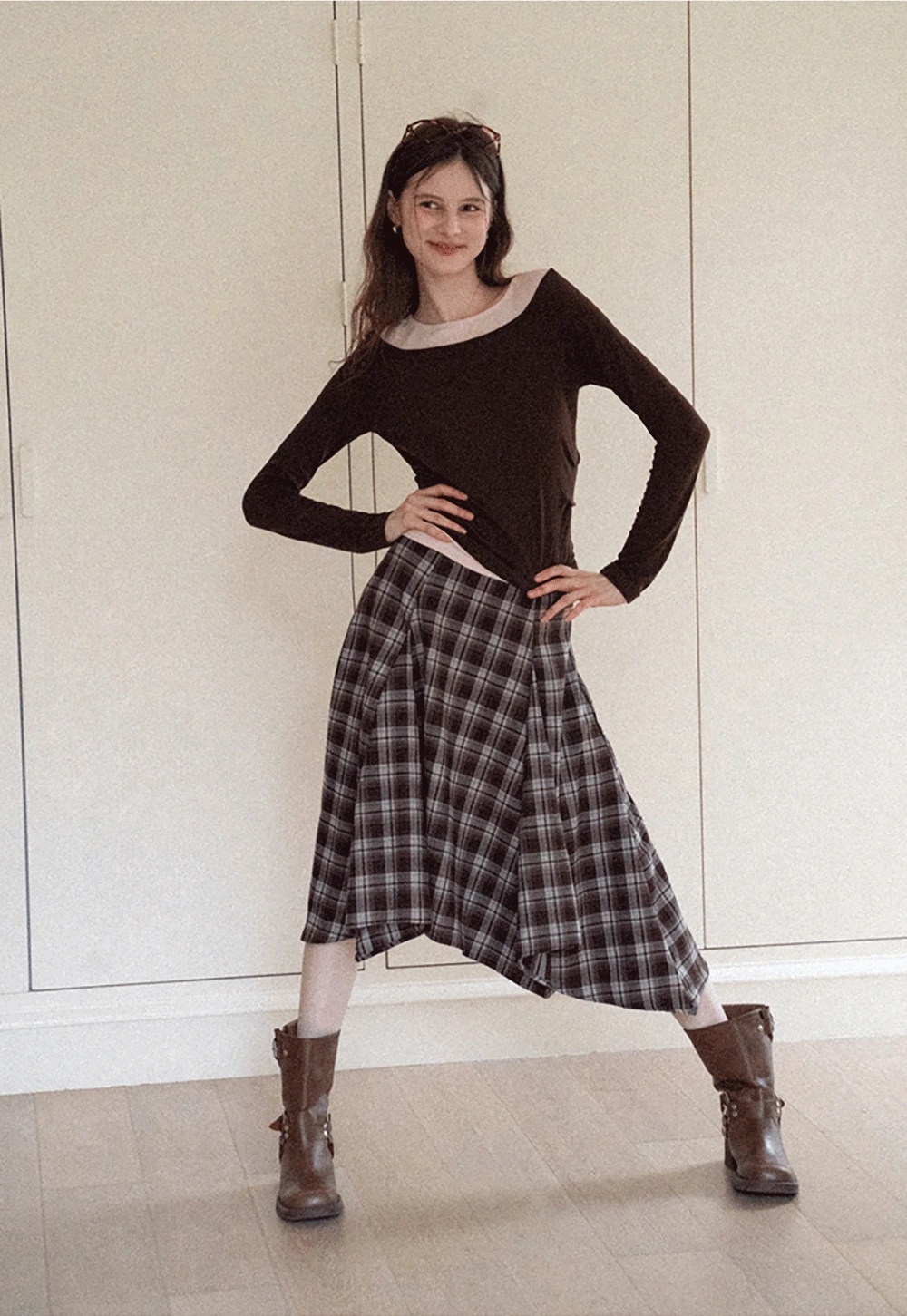 Women's Layered Boat Neck Long Sleeve Top