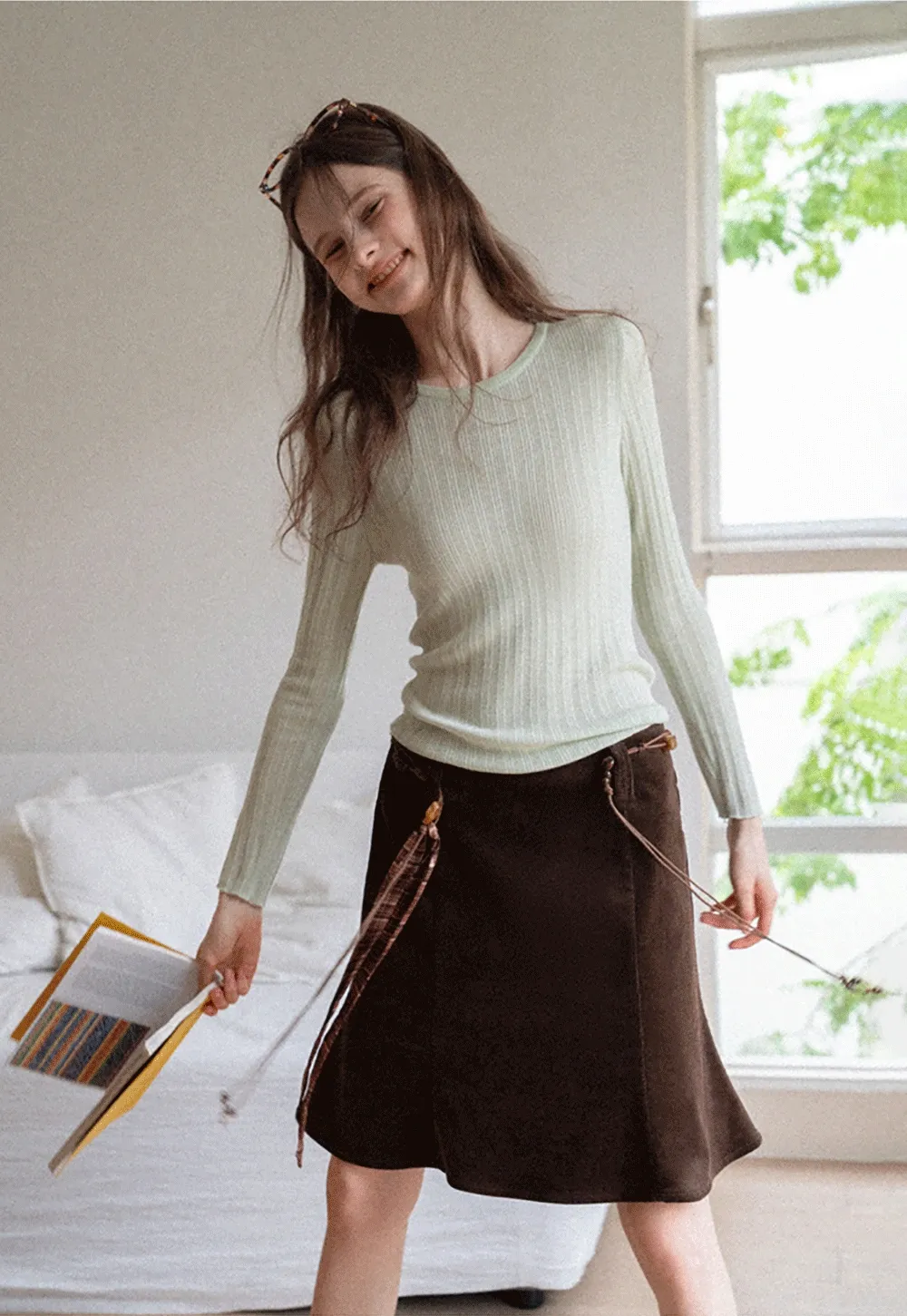 A-Line Mini Skirt for Women High Waist Faux Suede Casual Skirt