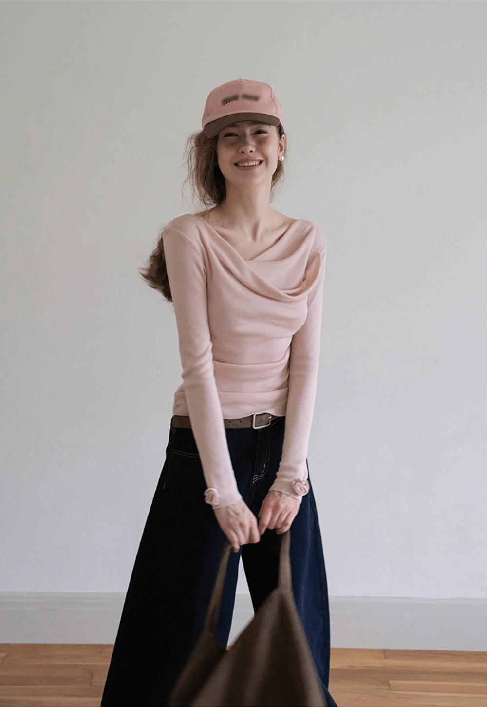 Womens Draped Cowl Neck Slim Fit Tops